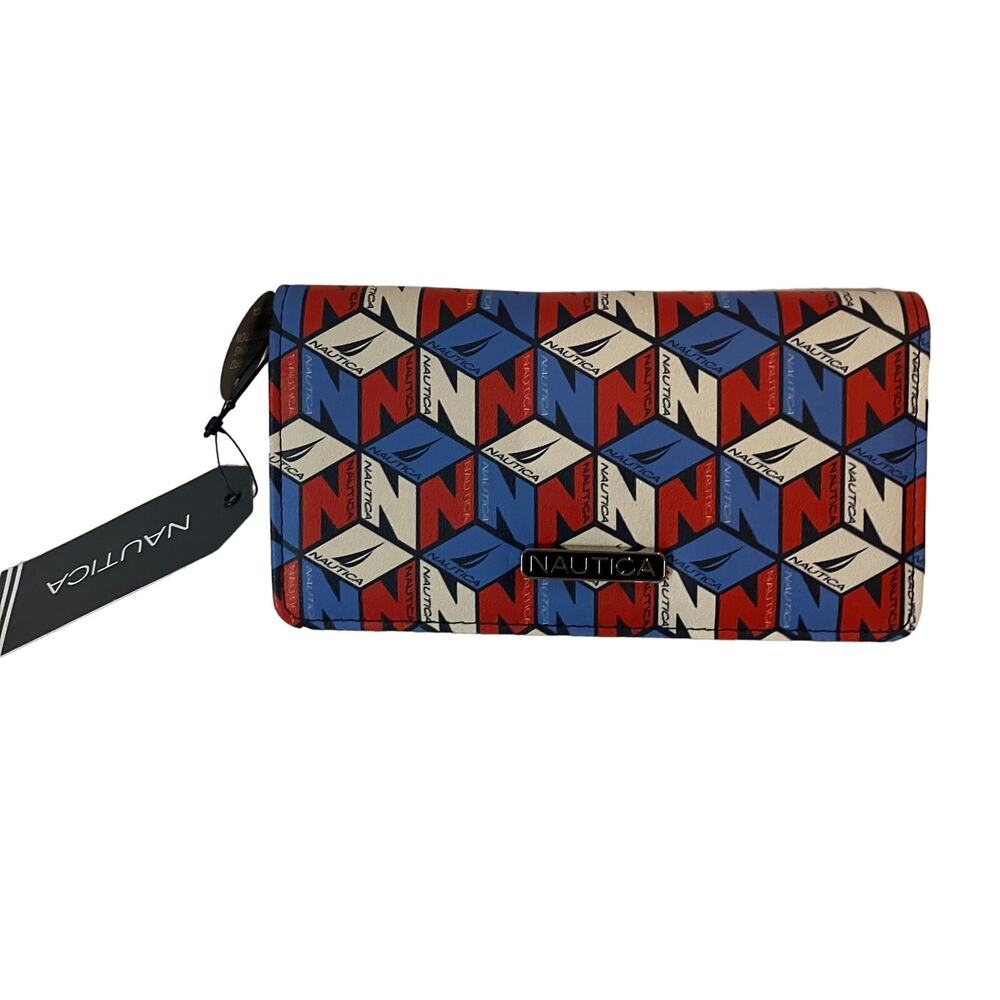 Nautica SEAS the DAY Americana Slim Clutch Wallet, RFID Block, Red, White & Blue